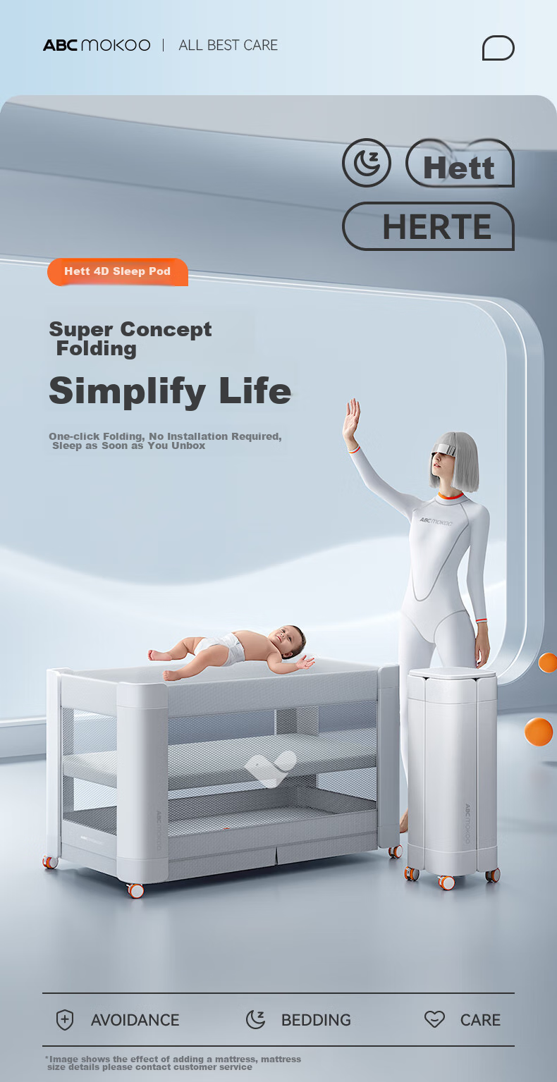 ABCMOKOO Hetu Crib, Newborn Sleep Pod, Foldable And Connectable, Large Bed, Portable, Movable Baby Bed - Deluxe Versio 2