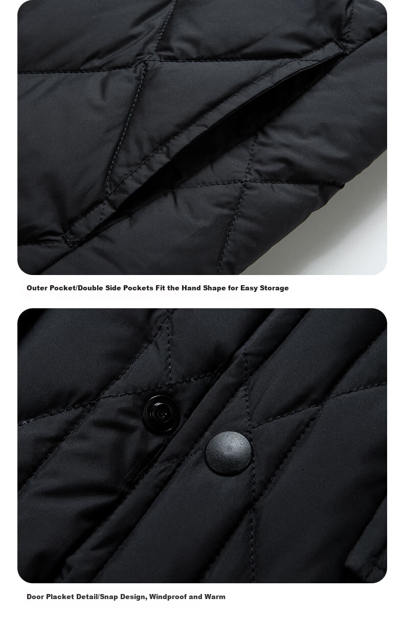 HIPANDA Men's down Jacket with Shirt Collar, Fashionable Thick Warm down Coat, Couple Matching Diamond Pattern Outerwear, Army Green, Size L 17