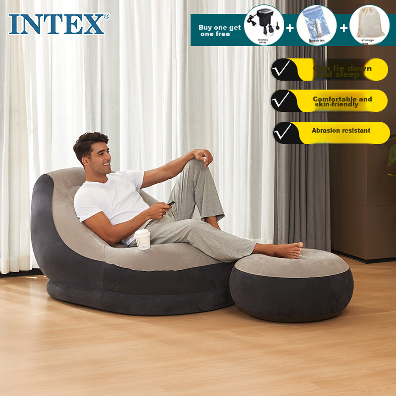INTEX 68564 Flocked Inflatable Sofa Set, Lazy Leisure Sofa, Lounge Chair, Inflatable Car Seat, Balcony Nap Chair N