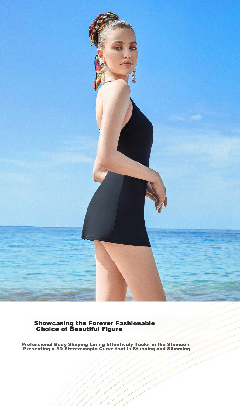 BALNEAIRE [Jiang Shuying's Choice], Little Black Dress Series One-Piece Swimsuit for Women, Elegant And High-End Feel for Hot Springs Resort, 61598 M 4