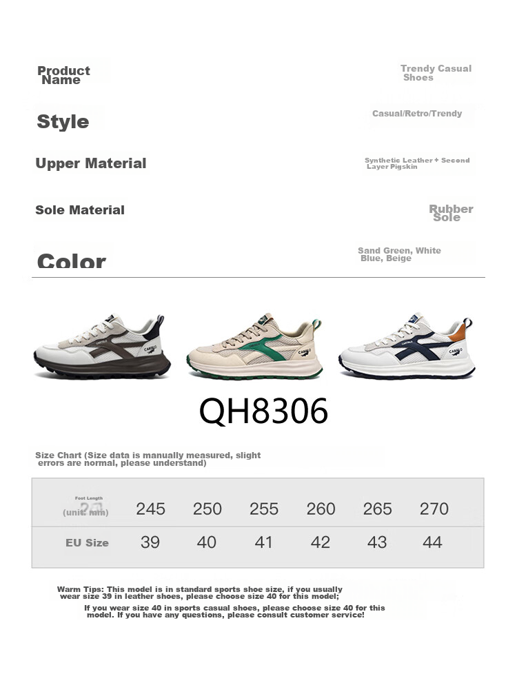 CARTELO Men's Shoes, Spring And Summer Casual Sports Running Hiking Dad Shoes, Travel Sneakers, QH8306, Sand Green, Size 39 8