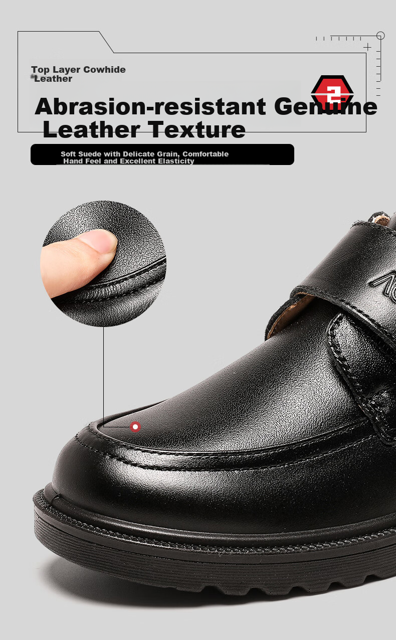Aokang Boys' Leather Shoes, Spring And Autumn Style, Children's Performance Black Shoes, Genuine Leather Soft-Soled, for Older Children, Black Boys' Flats, Performance Shoes 2