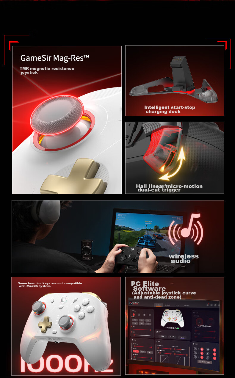 GAMESIR Fengxingzhe 2 Wireless Game Controller Motion-Sensing Switch Controller with Base, Compatible with Mobile Android Apple PC Bluetooth NS2 Computer TV Steam Original Genshin Impact Black Myth: Wukong Zero 2