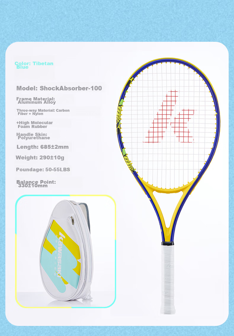KAWASAKI Tennis Racket, Carbon Fiber, Adult Professional Beginner Single Racket SA-100 Navy Blue (Pre-Strung) 14