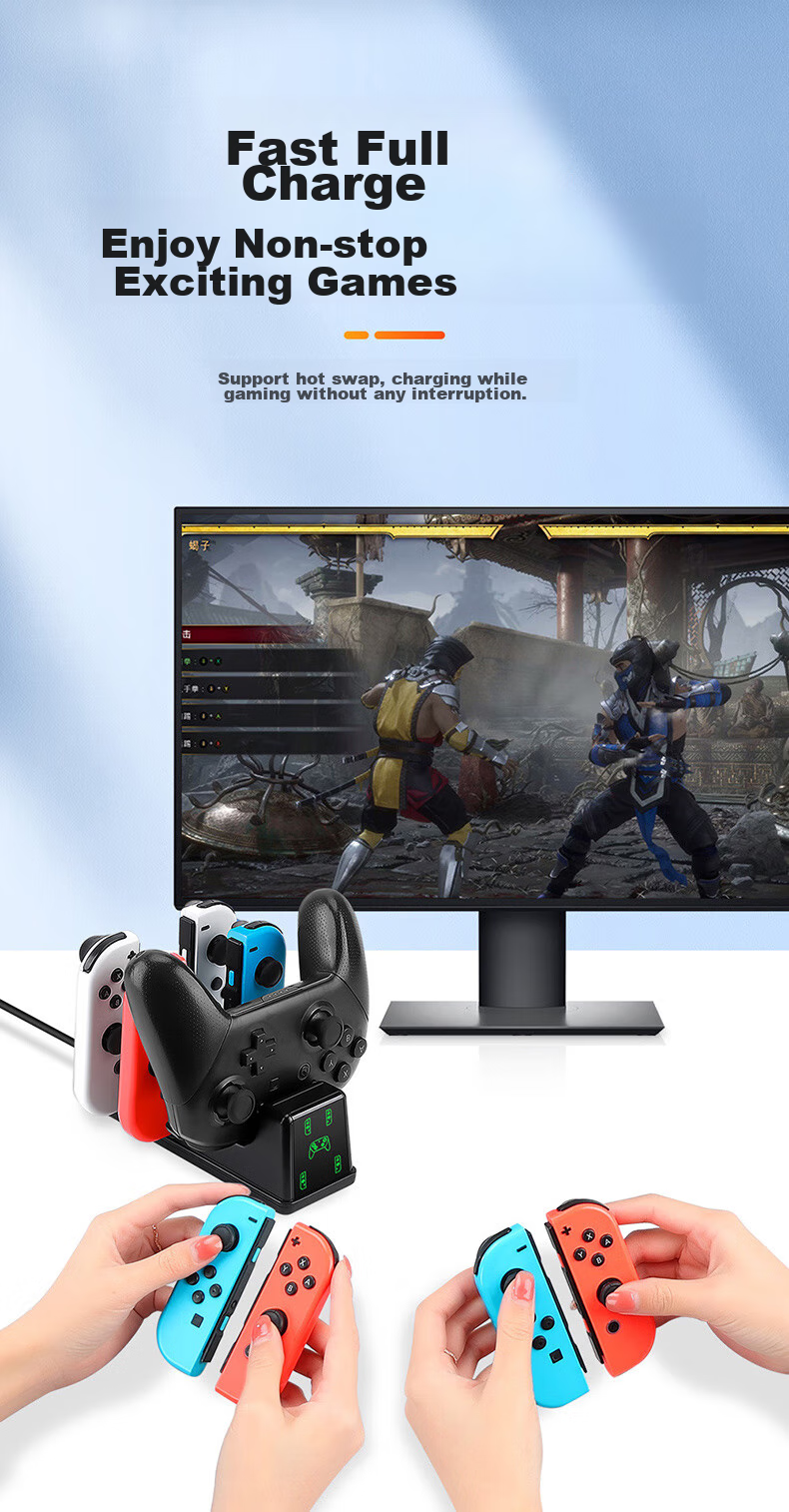 BUBM Switch Game Controller Charger Joy-Con/Pro Controller Charging Dock NS/OLED Stand Base Supports Four Controllers + Pro Simultaneous Charging 3