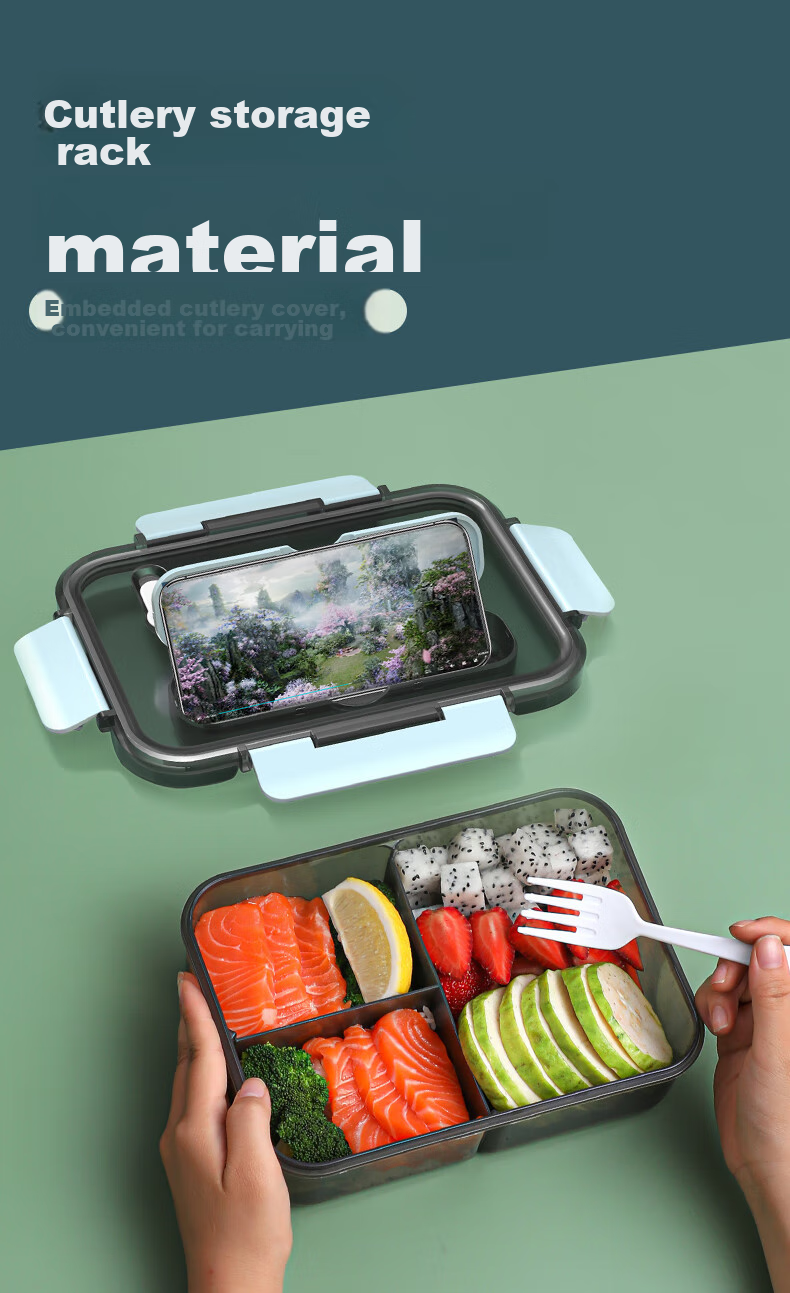 PINYU Ultra-Light Glass Lunch Box Microwave-Safe Food Grade Sealed Container with Lid for Office Workers 3