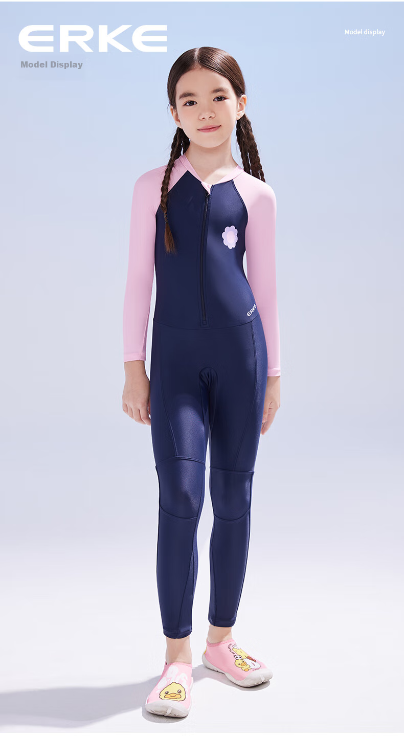 ERKE Girls' Long Sleeve Long Pants One-Piece Swimsuit Sunscreen Quick-Drying Comfortable Breathable Swimming Equipment 6