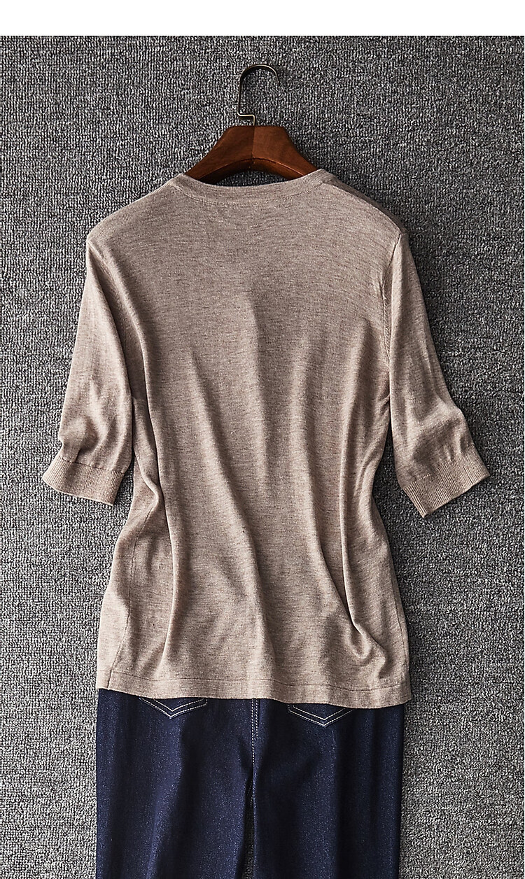 Dme [Baohe Milk Cheese] Spring And Summer Semi-Open Collar Sweater with Wool, Five-Quarter Sleeve, Petite Knit Top for Wome 22