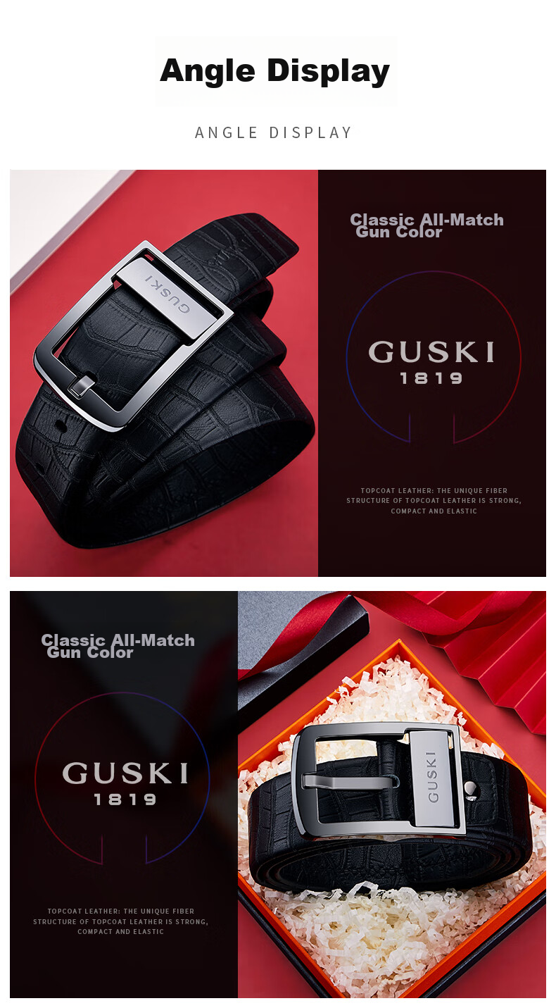 GUSKI Brand Men's Leather Belt with Ceramic Pin Buckle, Gift Box, Birthday Present for Boyfriend Or Husband 12
