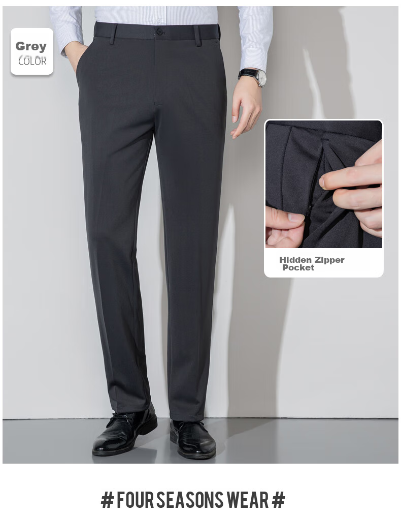 ROMON Men's Dress Pants, Spring And Autumn Professional Business Casual Loose Straight-Leg Trousers, Versatile Long Pants XK903 17