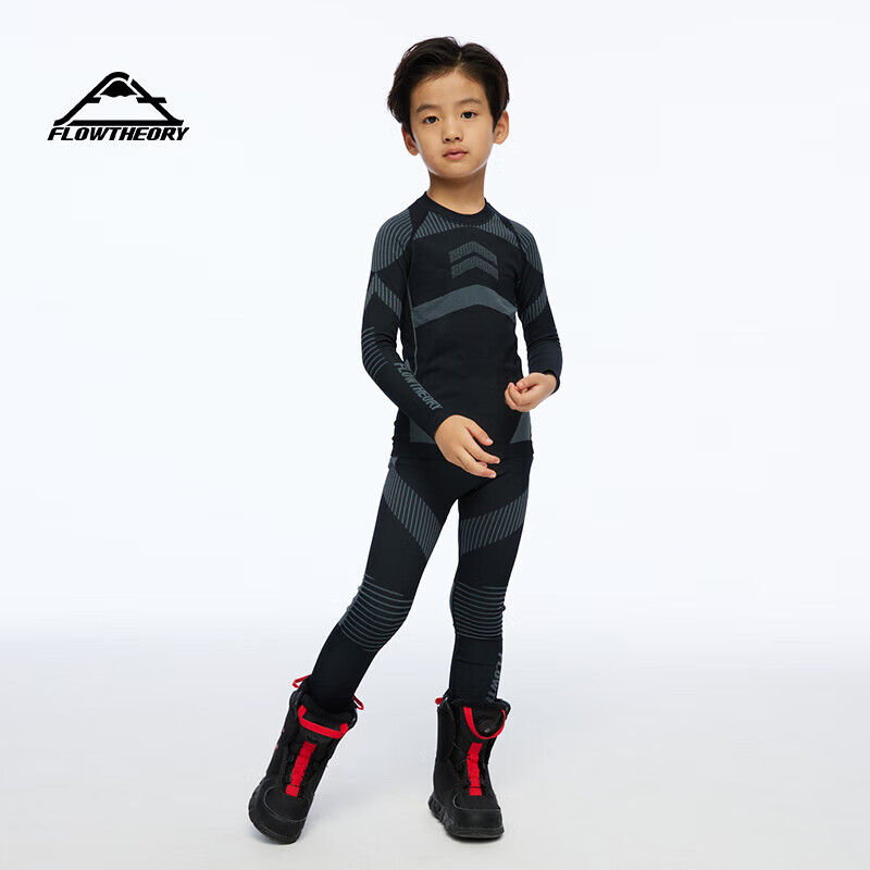 Flow Theory Kids Ski Quick-Dry Thermal Sweat-Wicking Breathable Compression Base Layer Set Black Gray 140