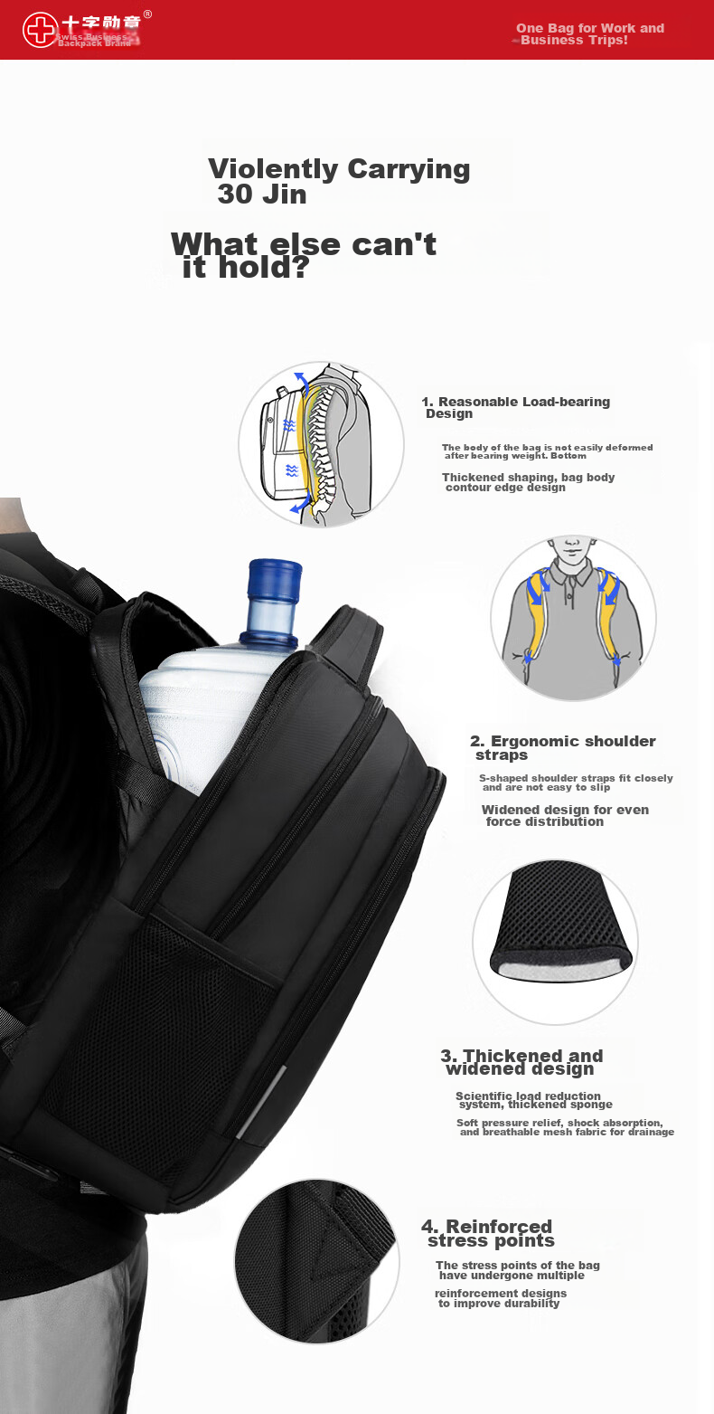 CROSSGEAR Swiss Cross Medal Backpack, 17.3-Inch Laptop Bag, Large Capacity Business Travel Backpack for Me 15