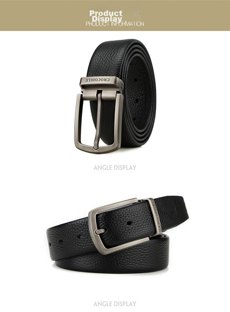 CROCODILE Versatile Youth Top-Grain Leather Casual Belt for Men with Pin Buckle, Birthday Gift ZT341 Black 15