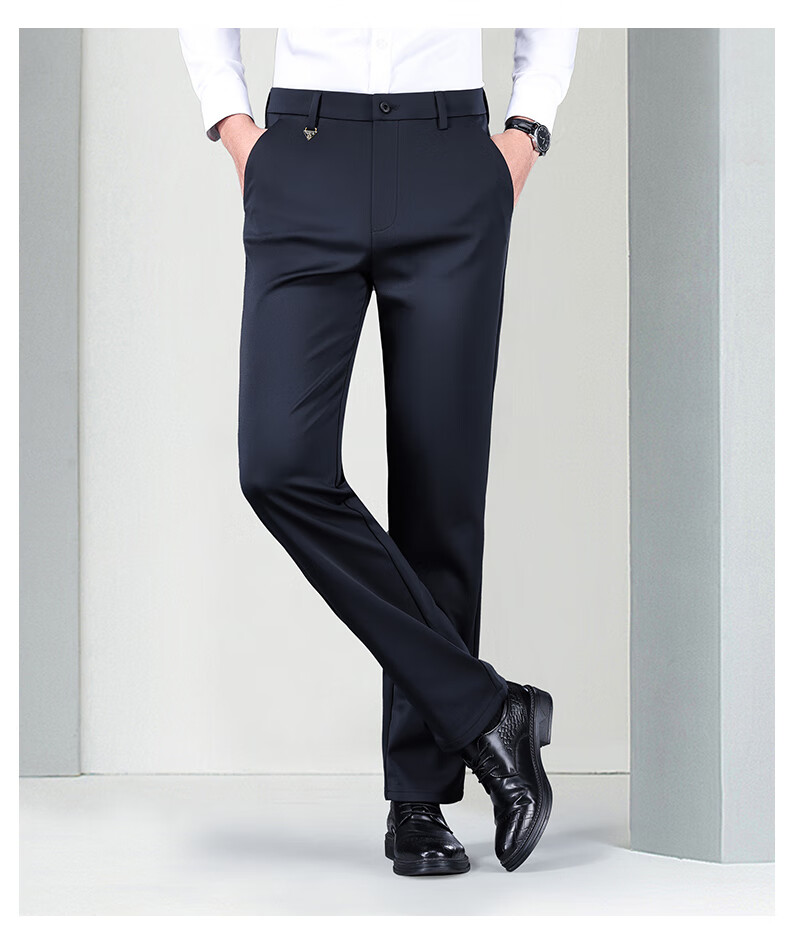 ROMON [Contains Wool] Elastic Wrinkle-Resistant Casual Pants for Men, Business Suit Pants, Straight-Leg Trousers for Middle-Aged And Young Men, Dad Style 11