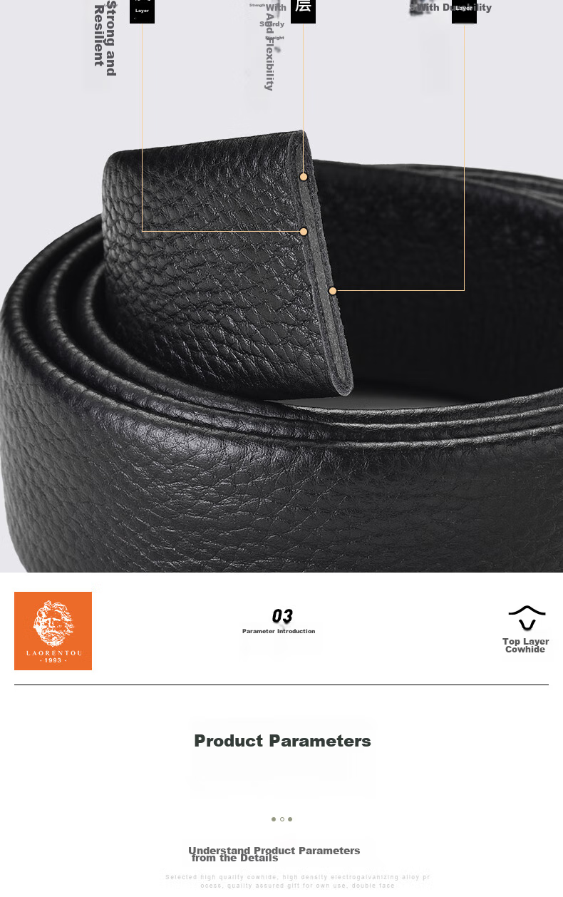 LAORENTOU Men's Belt, Top-Grain Leather, Automatic Buckle, Waist Belt for Young And Middle-Aged Men, Gift for Boyfriend's Birthday, Size 115-125 8