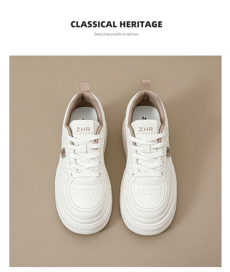 ZHR White Sneakers for Women with Height Increase, Thick Soles, Versatile, Simple, Casual Shoes, Fashionable Lightweight Women's Shoes KE17 Beige 35 10