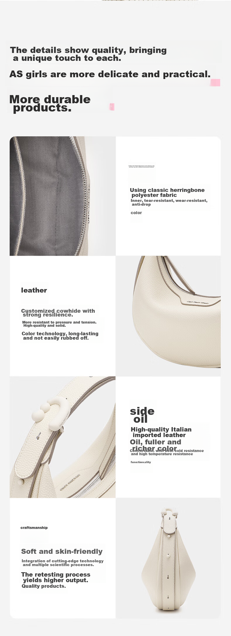 AMAZING SONG Half-Moon Bag, Small Size, Original High-End Designer Crescent Bag, Cowhide Shoulder Crossbody Underarm Women's Handbag, Birthday Gift 11