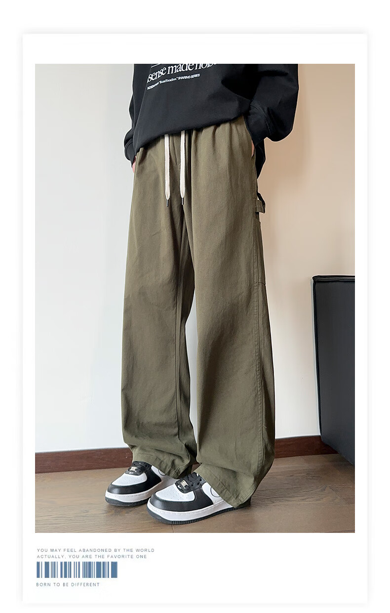 CLOR Japanese-Style Cargo Pants for Men, Spring And Summer Loose-Fit Pure Cotton Vintage Logging Straight-Leg Casual Trousers, CL55 Black XL 1