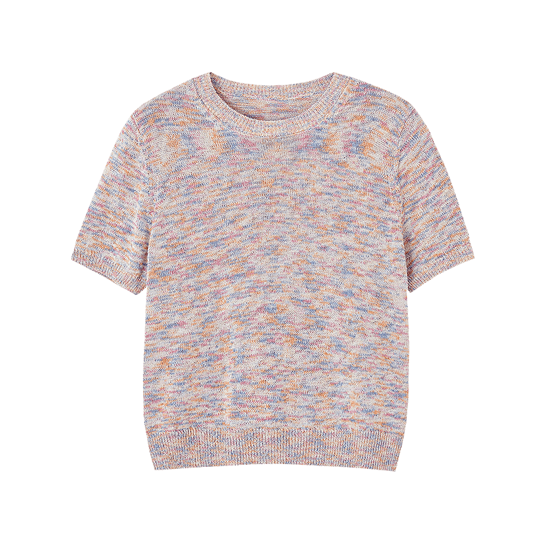 Dme [And Say Goodbye to Heat] Summer Linen-Cotton Blend Sweater, Elegant Floral Pattern, Petite Knit Top for Wome