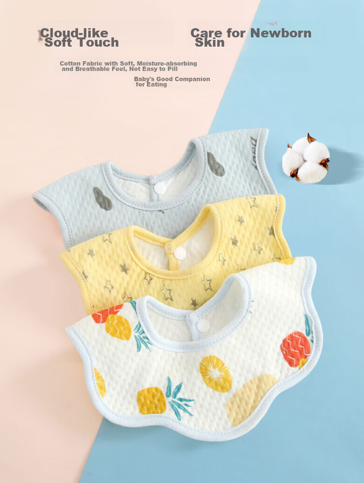 9I9 Baby Bib, Waterproof Drool Bib, Pure Cotton Surface, Rotatable Food Cover for Infants, 3 Pieces, Random Colors, A438 5