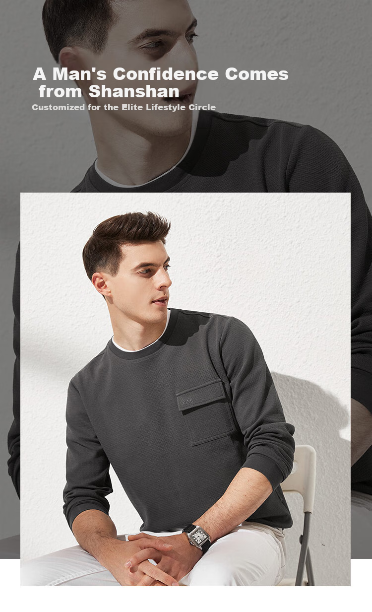 FIRS [With Cotton Texture] Men's Long-Sleeve Sweatshirt, Spring And Autumn Trendy Sports Casual Workwear with Pockets, Elastic Solid Color Menswear 1