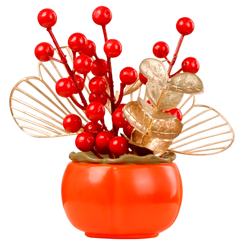 Jidukongjian Fortune-Bringing Fruit Ornament Set for Housewarming Celebration, Complete Decorative Arrangement Kit, Essential Gift for New Home, Persimmon-Shaped Good Luck Charm