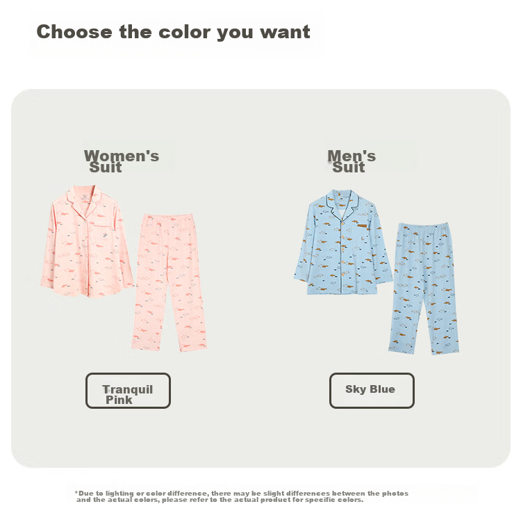 Hodohome Couple's Pajamas, Men's And Women's Spring And Autumn Long-Sleeve Cotton-Spandex High-Elasticity Printed Sleepwear Set, Tranquil Pink, 165/88A 12