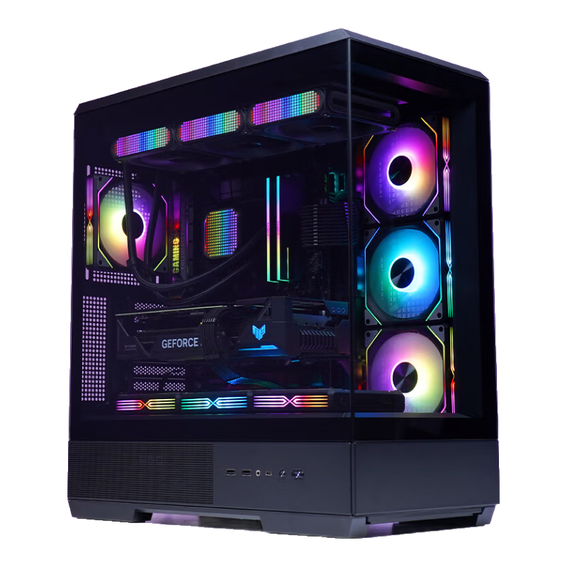Aigo Starry Sky Tower Black Gaming Desktop Computer Case, Supports Dual 360mm Water Cooling, ATX Motherboard, Four-Sided Quick Release, 270° Panoramic View, Supports 5090 Graphics Card