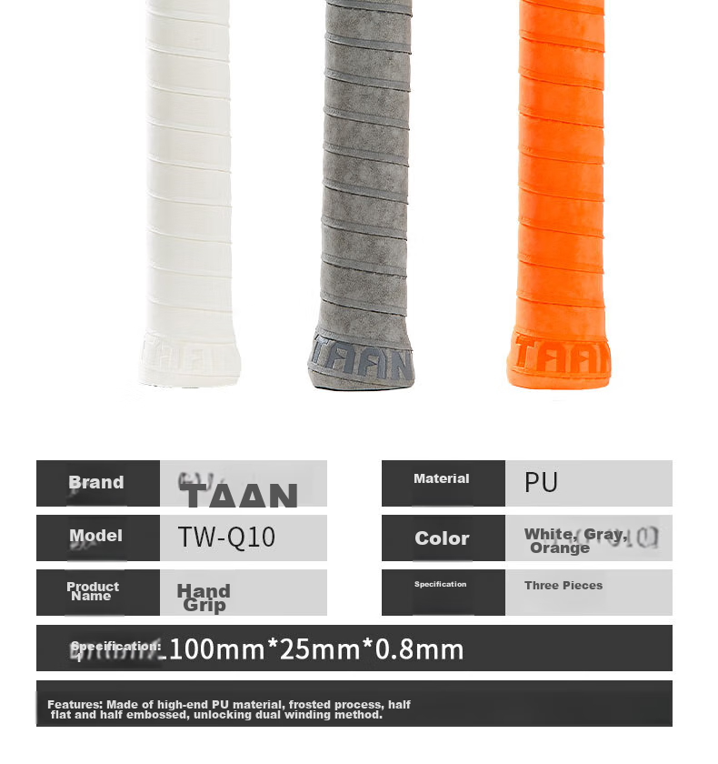 Taan Badminton Racket Grip Tape, Matte Anti-Slip Sweat-Absorbing Handle Tape with Q10, Three-Pack (White/orange/gray) 11