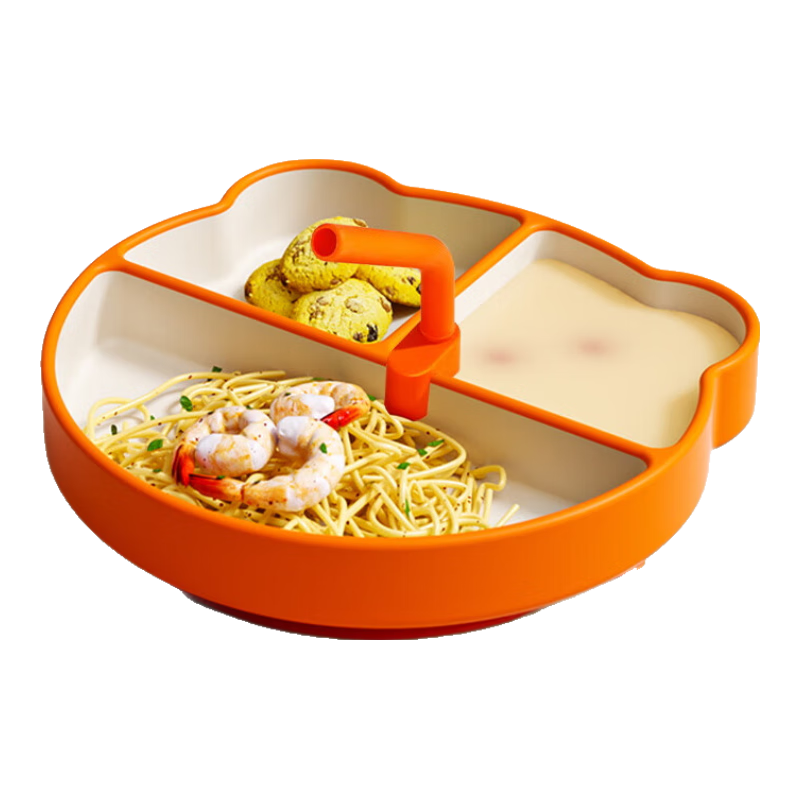 DOCTOR MA Baby Feeding Plate, Silicone Infant Learning to Eat Divided Children's Tableware, Complementary Food Bowl Plate with Suction Cup, Orange WY3009