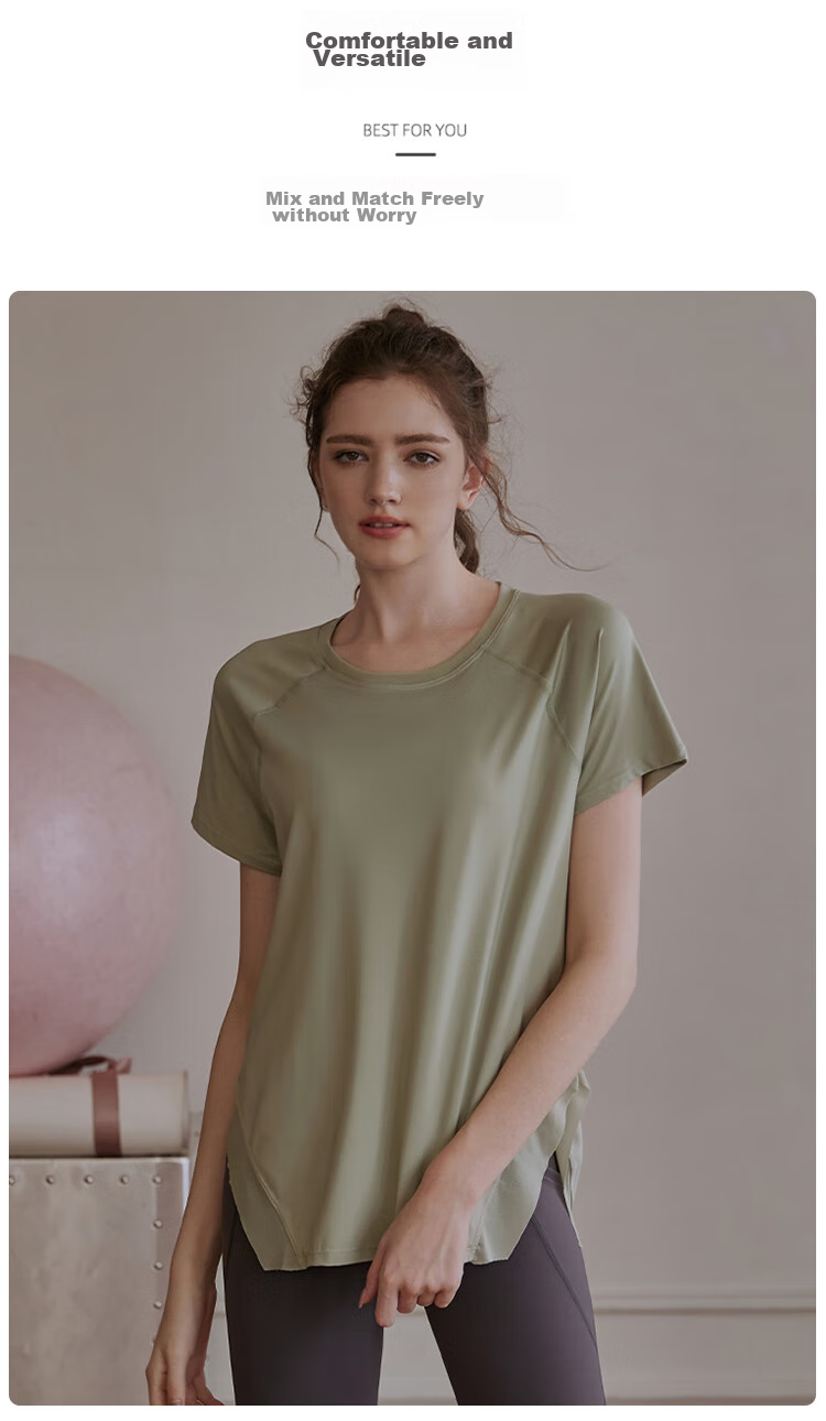 XUEXIMAN Yoga Top for Women, Loose-Fitting Sports Short-Sleeve T-Shirt, Quick-Drying Breathable Professional Yoga Fitness Pilates Top 8