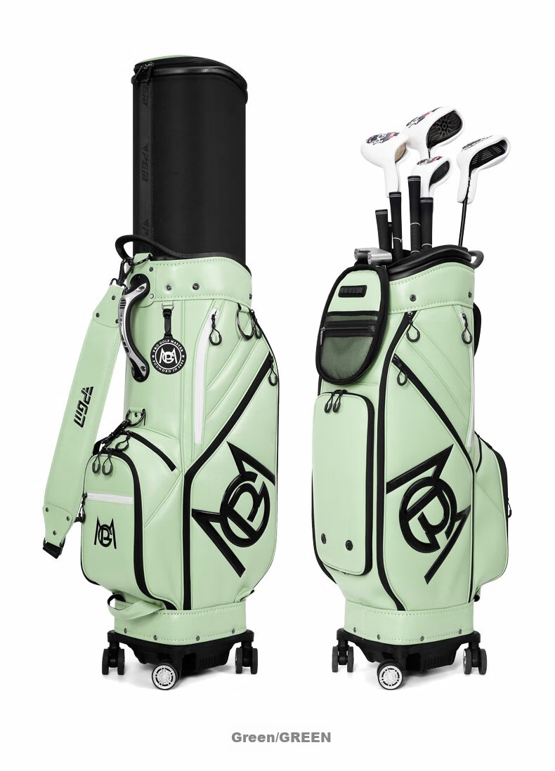 PGM Golf Bag, Hard Shell Expandable Bag, Four-Wheel Flat Push, Airline Carry-On, Reversing Golf Clubs, Soft Leather, Off-White Color 13
