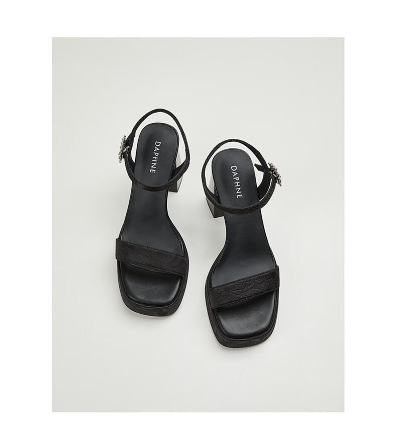 DAPHNE Chunky High Heels for Women, Summer Elegant Versatile Petite Height-Increasing Ankle Strap Sandals, Black, Size 36 12