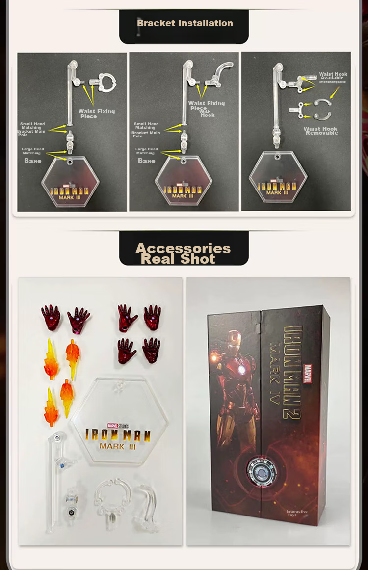 Marvel Iron Man MK4 Action Figure, Articulated Joint Display Model, Birthday Gift for Boys 2
