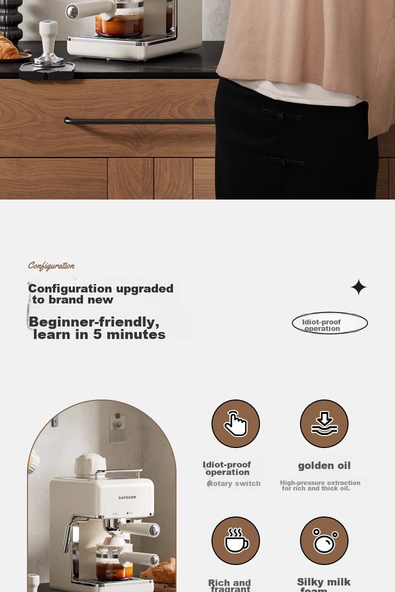 Saipuda EA39 Home Semi-Automatic Coffee Machine Small Italian Style Milk Frother American Office Dormitory All-in-One Grinder Black JD Self-Operated 2