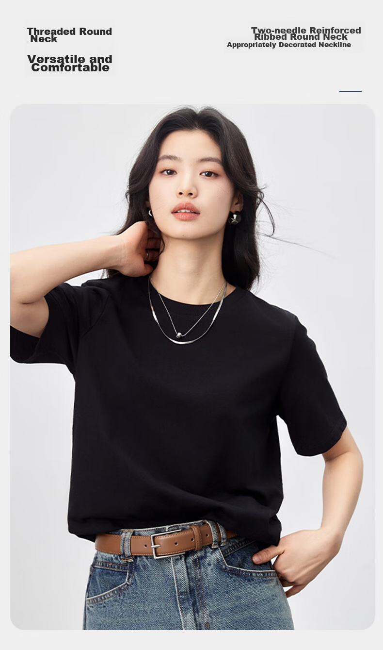 Ziyouxi 7A Grade Antibacterial Pure Cotton Heavyweight T-Shirt, 2026 New Style, Black Trendy Loose Casual White Short-Sleeve Women's Summer T-Shirt 8