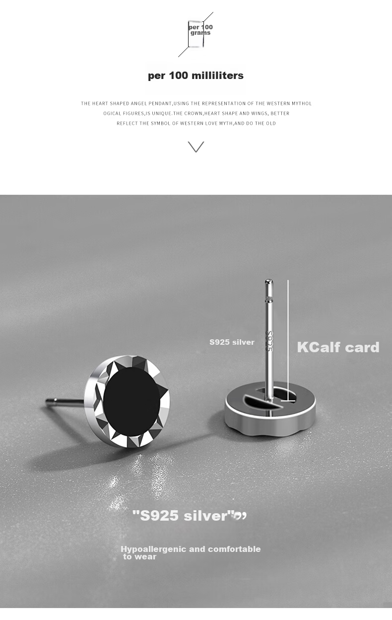 Dijing 925 Sterling Silver Stud Earrings for Men, Single Pair, Cool And Stylish High-End Look, Black Earrings, Birthday Gift for Me 4