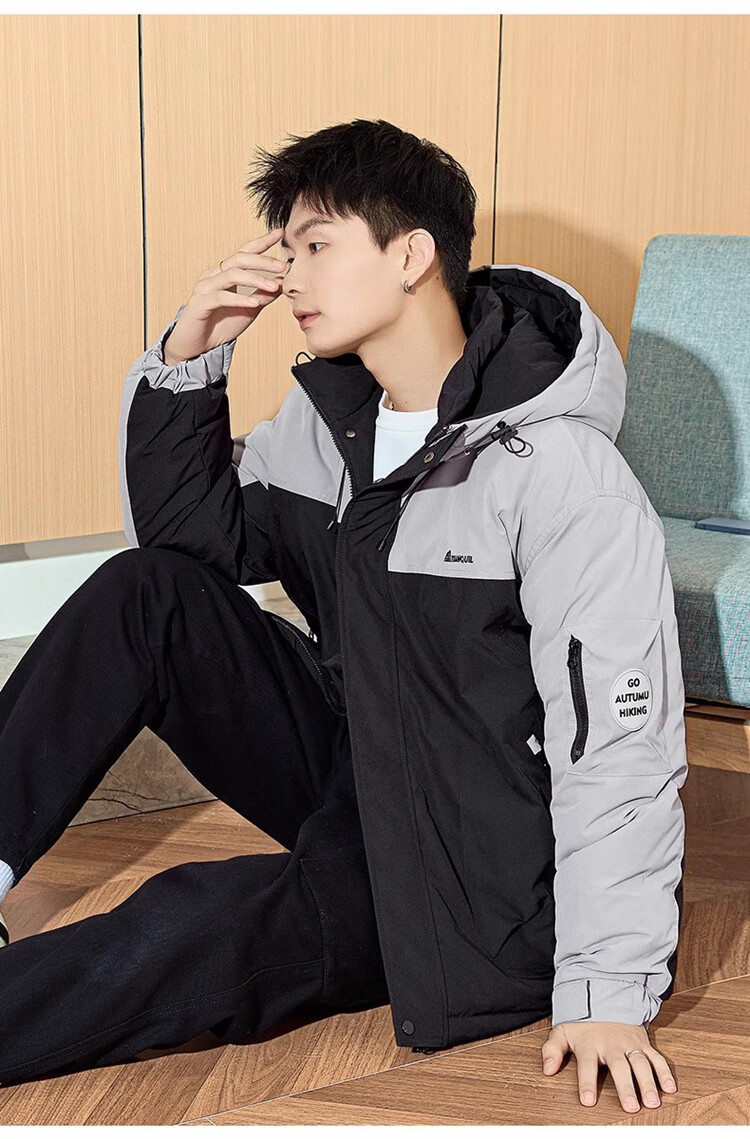 TonLion 2024 Men's Workwear Letter Embroidery Patchwork Hooded Cotton Jacket, Gray Lake Green, L 14