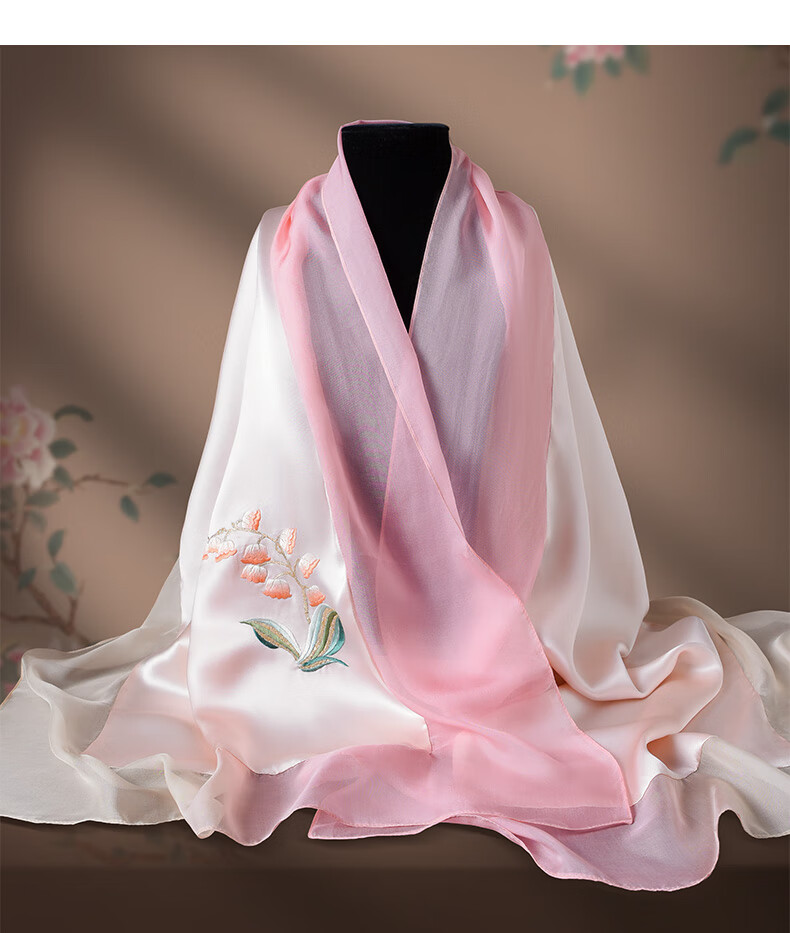 Hangsifu Handmade Suzhou Embroidery Silk Scarf Shawl Wrap, Autumn And Winter Neck Protection Warm Scarf, Birthday Gift for Mom, Gift Box 18