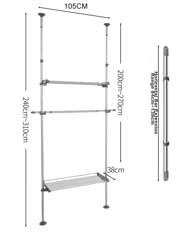 Baoyouni Retractable Clothes Drying Rack, Floor-Standing Clothes Hanger, Balcony Rod for Hanging Clothes, Vertical Stand-Up Clothes Drying Pole 16