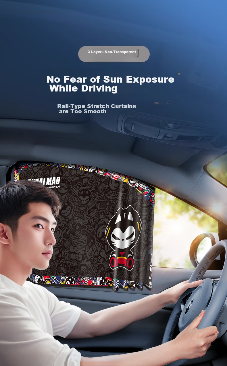 Zhuaimao Car Window Sunshade, Side Window Sun Protection, Sliding Rail Car Curtain, Window Mosquito Net, Privacy Sunshade 3