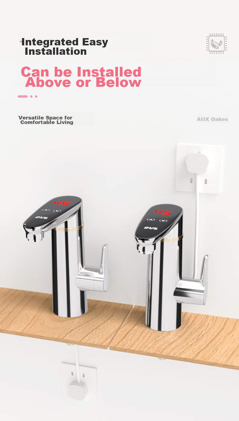 AUX Electric Water Heater Faucet, Bathroom Sink Hot And Cold Dual-Use Smart Digital Display Fast Heating Kitchen Treasure Instant Electric Water Heater, Bottom Water Inlet WT1X3 Stainless Steel Body 16