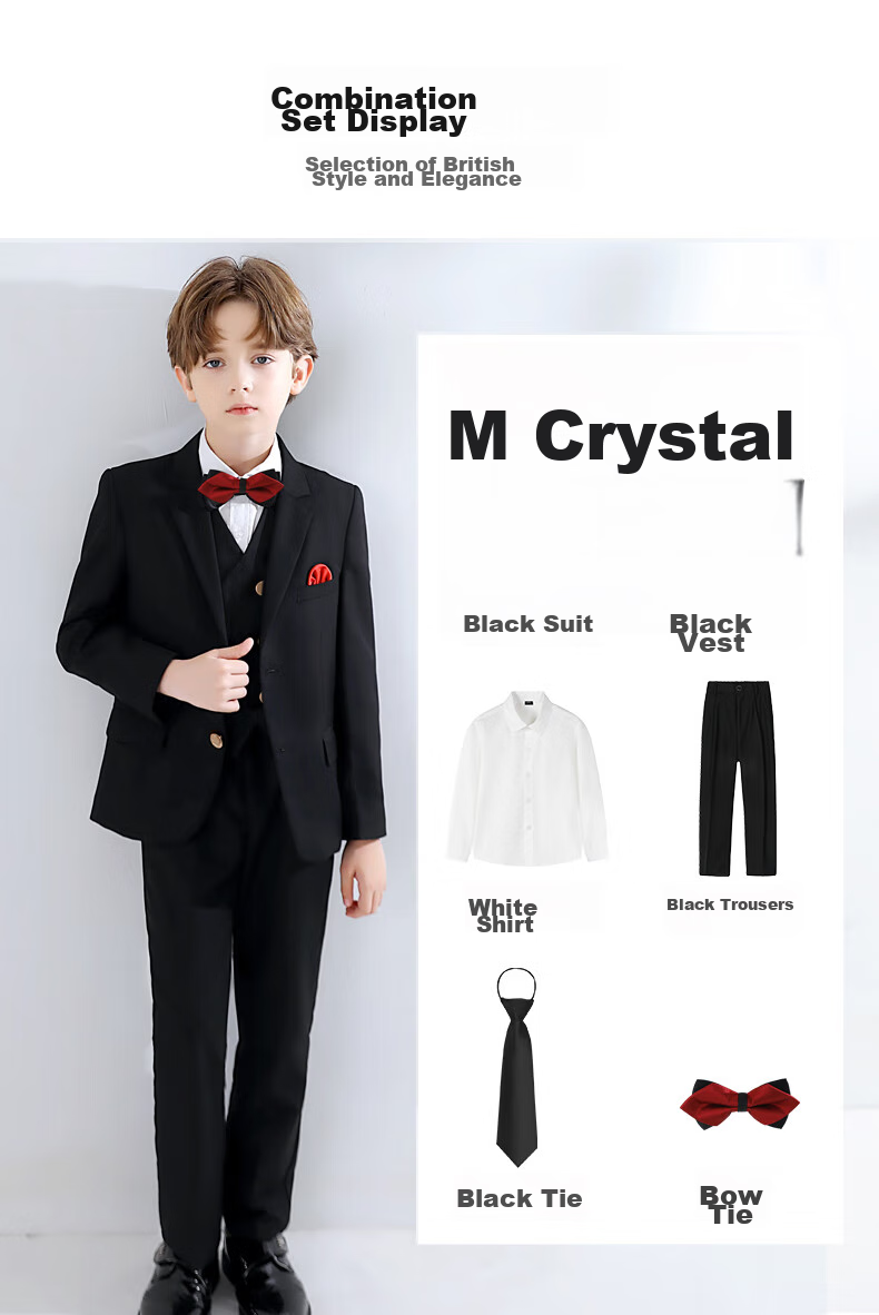 Yinuofang Boys' Suit Set for Performances And Hosts, Black Outfit, Size 170 3