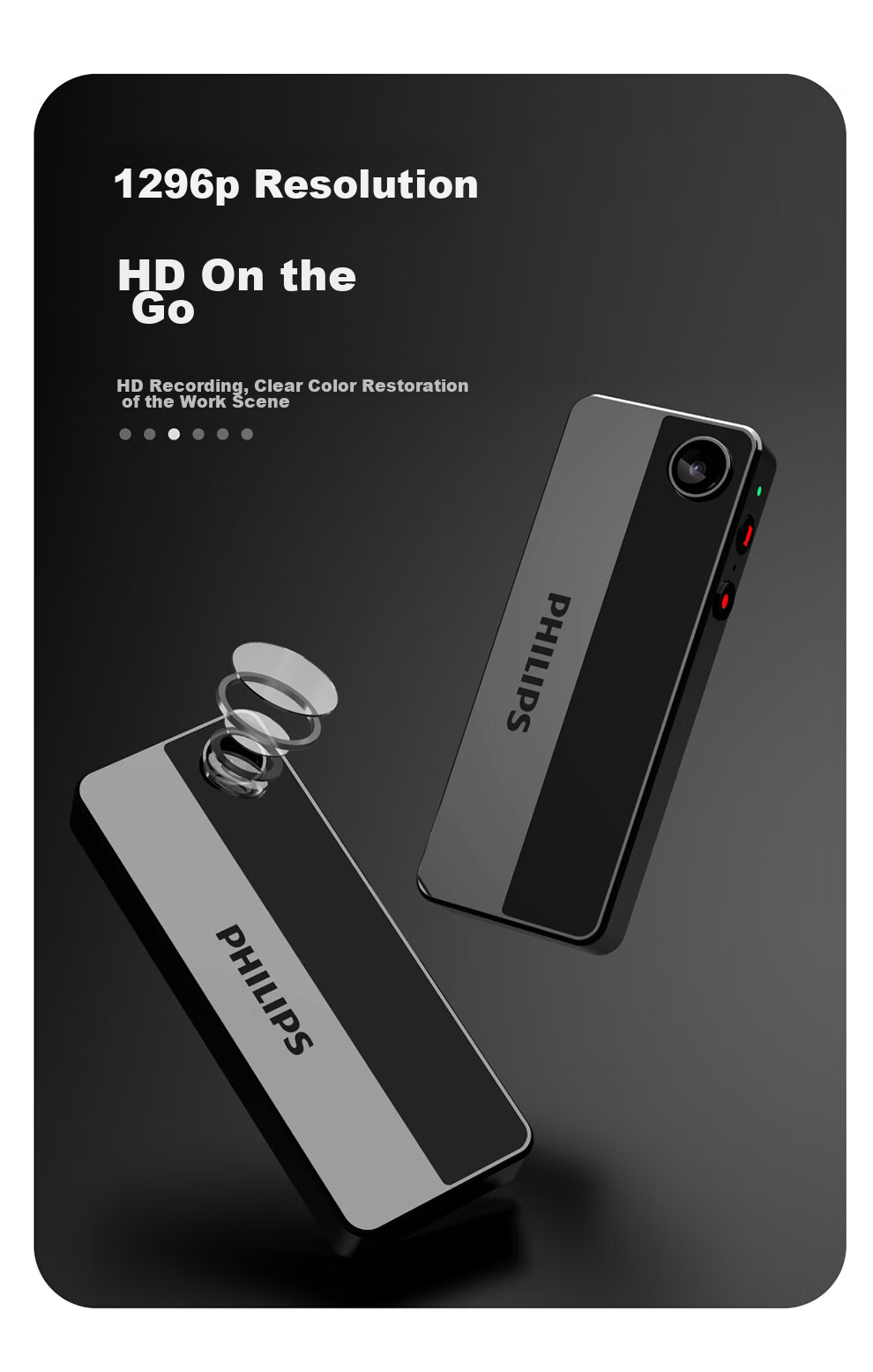 PHILIPS VTR8001 Badge-Style Law Enforcement Body Camera, Portable Chest-Mounted Mini Video Recorder, WiFi Connected, 128GB 8