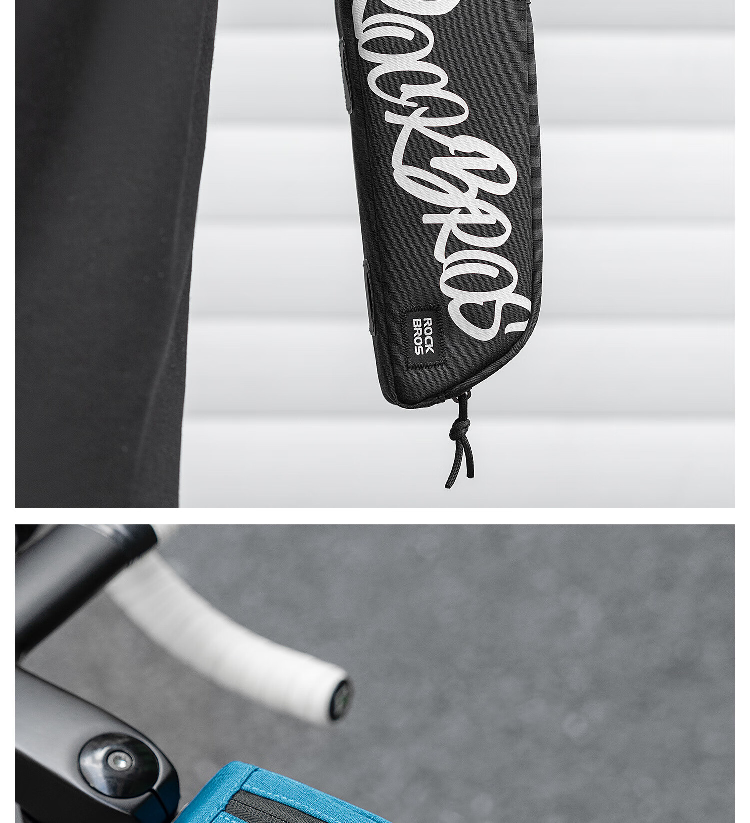 ROCKBROS Bicycle Front Frame Bag Top Tube Bag Crossbar Bag Phone Bag Mountain Road Bike Head Tube Bag Black 13