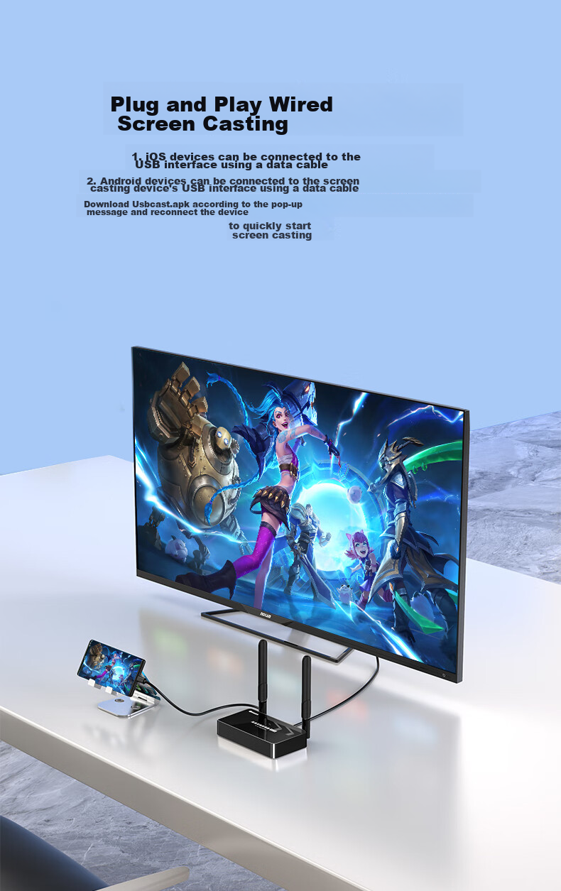 BIAZE HDMI Wireless Screen Mirroring Device, USB/Type-C Transmitter, Conference Screen Sharing Tool, Compatible with Smartphones, Laptops, for Connecting to TVs, Monitors, Projectors, Point-To Distance of 50 Meters 20