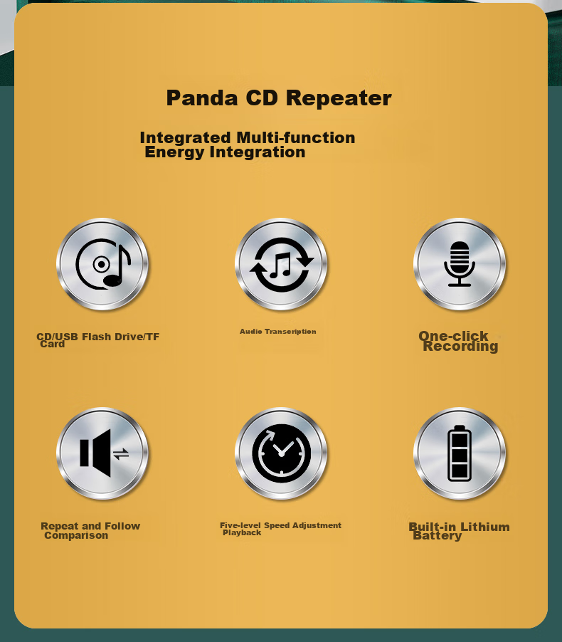 PANDA F-01 CD Player, English Repeater, Portable MP3 Player, Mini Rechargeable Card-Inserted Disc Learning Machine, Teaching Transcription Player (Yellow) 3