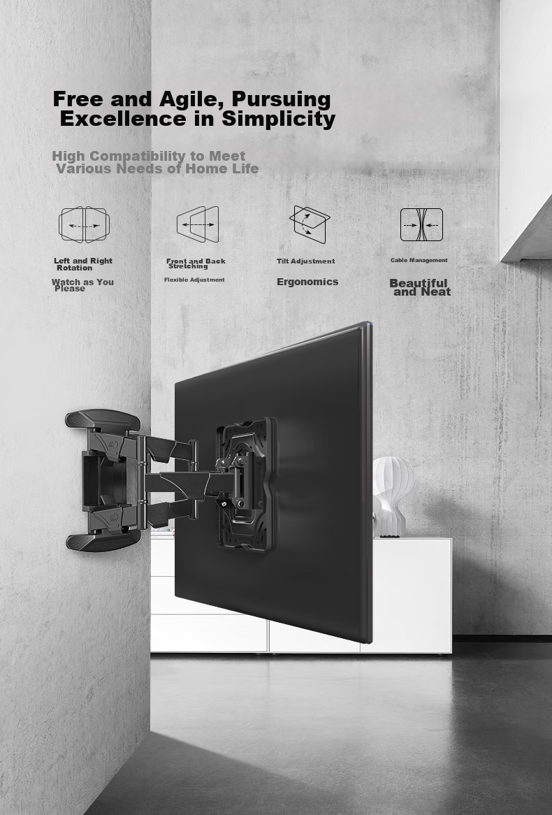 NB D65 TV Wall Mount Universal Rotating Extendable TV Bracket for Xiaomi, Hisense, Skyworth, TCL, Samsung (32-75 Inches) 5