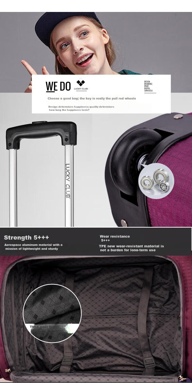 LUCKY CLUB Luggage Travel Bag Oxford Cloth Handheld Canvas Short-Distance Carry-On Suitcase Bag, 20-Inch, Mysterious Purple, Universal Wheels 11