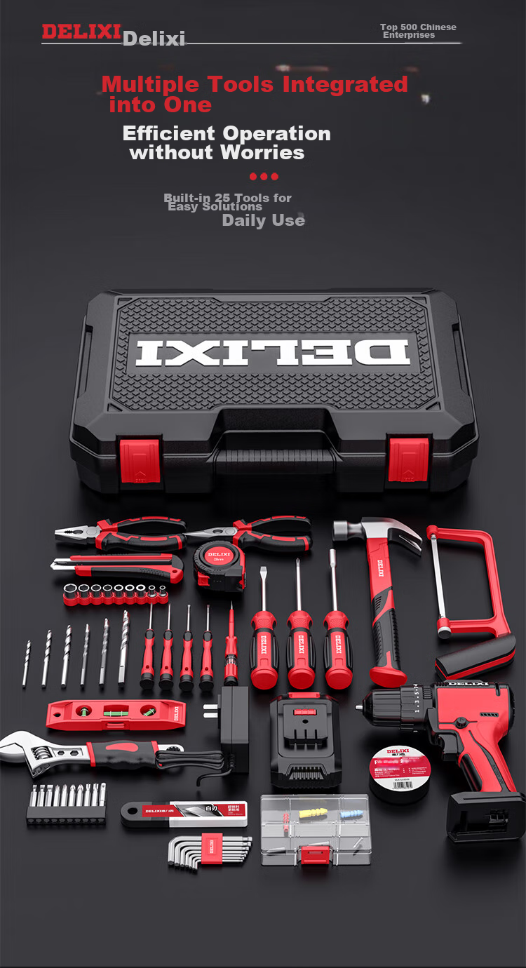 DELIXI ELECTRIC (DELIXI) Multi-Functional Lithium Battery Drill Set, Household Toolbox, Hardware And Electrical Tools, Woodworking Special Repair Kit 17